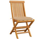 Sillas de jardín 4 uds madera maciza de teca con cojines beige