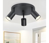 Nettlife 3 focos gu10 giratorio 350° máx.25 w lámpara de techo negra lámpara de techo de tela moderna vintage para salón, dormitorio, , pasillo