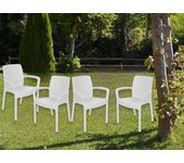Sillas de jardín viterbo, juego de 4 asiento de jardín, silla para mesa de comedor, sillón de exterior efecto ratán, 54x60h82 cm, blanco