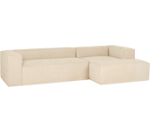 Lola - sofá de 2 plazas con chaise longue derecho de pana blanco roto 250x70x175cm - decowood