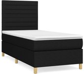 Cama somier tapizada con colchón de tela negra 90x200 cm