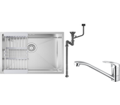 Auralum max fregadero cocina 1 bandeja 60*44*20cm,inoxidable 304, empotrado con cesta drenaje,nano silver+grifo cocina,orientable 360°,latón,cromado