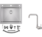 Auralum max fregadero cocina 54*49*20 cm,para empotrar/en flor de plancon dispensador de jabón,plata+mestidor cocina abatible giratorio 360°,modelo ue