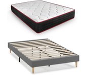 Base tapizada 135x190 cm con patas y láminas de madera + colchon viscoelástico memory premier 20,