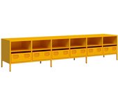Mueble tv | mueble de salón | mesa de tv acero laminado en frío amarillo mostaza 202x39x43,5cm cfw91538