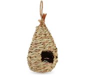 Relaxdays nido de pájaros, para colgar, jardín, balcón, trenzado, madera, caseta colgante paja, 29 x 12 cm, natural