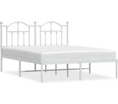 Cama matrimonial | cama para adultos | estructura de cama de metal con cabecero blanca 135x190 cm cfw161980