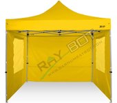 Carpa plegable 3x3 amarillo con telones laterales y ventanas. acero 40 mm. tejido recubierto de pvc impermeable, repelente al agua de 350gm