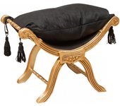 Biscottini banqueta faldistorio en madera maciza de haya - pouf reposapiés de tela - banco para entrada, sala de espera, salón - acabado dorado