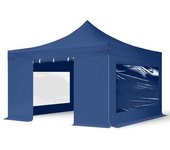 4x4 m carpa plegable, premium acero 40mm, 4 laterales con ventanas panorámicas, azul