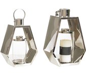 Set 2 faroles metal exagonal plateado