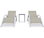 2 piezas tumbona de jardín | tumbona de exterior | sillas con mesita aluminio color crema cfw599709
