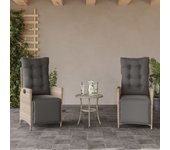 Vidaxl sillón reclinable jardín y reposapiés 2 uds ratán pe gris claro