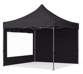 3x3 m carpa plegable, premium acero 40mm, 2 laterales con ventanas panorámicas, negro