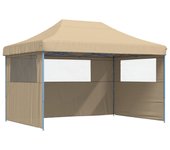 Tienda de fiesta plegable pop-up con 3 paredes laterales beige