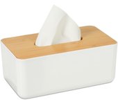 Relaxdays caja para pañuelos, tapa de bambú, para el baño, moderno, plástico, 10 x 23 x 13 cm, 1 ud., blanco & marrón