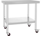 Succebuy mesa de trabajo en acero inoxidable 36x30x34 pulgadas, capacidad de 700 lb con 4 ruedas, 3 alturas ajustables, mesa robusta para preparación