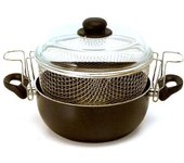 Ballarini friggitrice con rivestimento antiaderente, con 2 maniglie, con coperchio in vetro e cestello in acciaio, diametro 24 cm, nero, firenze