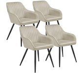 Tectake 4 sillas de comedor, efecto terciopelo, 58 x 62 x 82 cm crema/negro