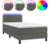 Cama con somier y colchón de terciopelo gris oscuro con led 90x190 cm
