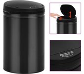 Vidaxl cubo de basura con sensor automático 30l acero al carbono negro