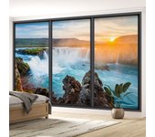 Papel pintado panorámico trampantojo ventanal - cascadas