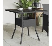 Mesa de jardín tapa de cristal negro 80x80x75 cm resina trenzada
