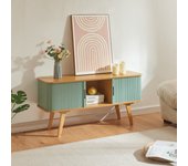 Mueble de tv tysvær con 2 puertas 120x40x58 cm - bambú/azul [en.casa]