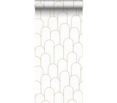 Papel pintado arte deco blanco y oro - 50 x 900 cm - estahome