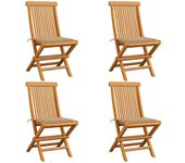Vidaxl sillas de jardín 4 uds con cojines beige madera de teca