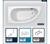 Bañera asimétrica - 150 x 70 cm - izquierda - con panel - patas - asas - reposacabezas - desagüe cromado - milena premium