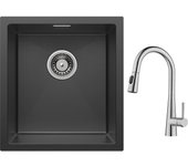 Fregadero cecipa max de 1 seno de inox negro encastrable 40*44 cm + grifo monomando con ducha extraíble - con 3 modos de salida de agua - cepillado