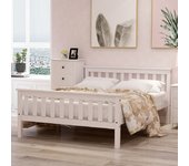 Cama doble de madera de 140 x 200 cm, cama de madera maciza con somier de láminas, para niños y jóvenes, color blanco