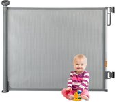 Relaxdays barrera seguridad escaleras, extensible, malla protectora, rejilla niños y perros, apertura 70-140cm, gris