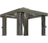 Cenador con cortina y tira de luz led aluminio taupé 3x3 m