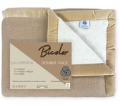 Manta bicolor de auténtica pura lana virgen suave y cálida beige 2 cuadrados