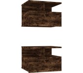 Mesita de noche flotante 2 uds madera roble ahumado 40x31x27 cm