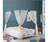Cama doble de hierro con dosel negro alice 166x208x h210 cm