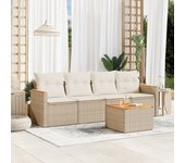 Juego de sofás jardín con cojines 5 piezas | conjunto de jardín de ocio | set de comedor de jardín ratán sintético beige cfw872145