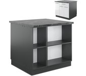 Vicco isla de cocina fame-line, blanco brillo/antracita, 90 cm con cajón, sin encimera