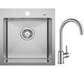 Fregadero de cocina cecipa max 1 seno 40 × 45 cm fregadero de acero inoxidable cepillado + mezclador de cocina de acero inoxidable cepillado