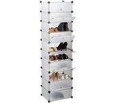 Relaxdays mueble zapatero plástico, 10 niveles, estantería modular diy, soporte zapatos, 176 x 49 x 37 cm, transparente