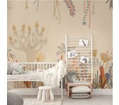 Papel pintado panoramico patrón gráfico de planta beige 225x250cm