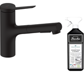Grifo de cocina con hansgrohe zesis m33 150 sbox 2 chorros spray negro mate + limpiador briochin