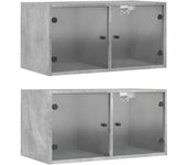 2 uds mueble de almacenaje | mueble pared puertas vidrio gris hormigón 68,5x37x35 cm cfw805543
