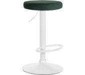 Taburete de bar x1 diseño sencillo regulable en altura tapizado en terciopelo verde patas de metal blanco 10_0005358