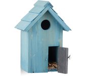 Relaxdays caja nido en forma de casa, madera, azul, 24.3 x 17 x 12 cm