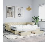 Vidaxl sofá cama nido con cajones cuero sintético crema 90x200 cm