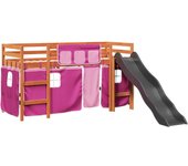 Cama individual | cama alta para niños con cortinas madera pino rosa 90x190 cm cfw73876