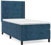 Cama con somier tapizado y colchón de terciopelo azul oscuro 90x200 cm